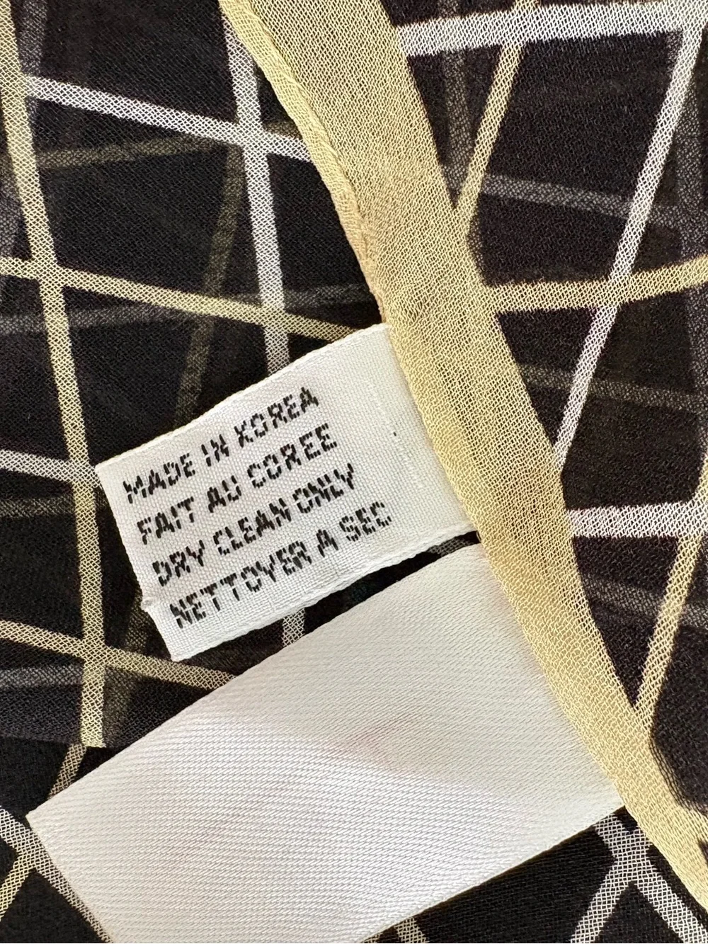 Talbots 100% Silk Scarf Black White Yellow Grid Plaid  Vintage 21